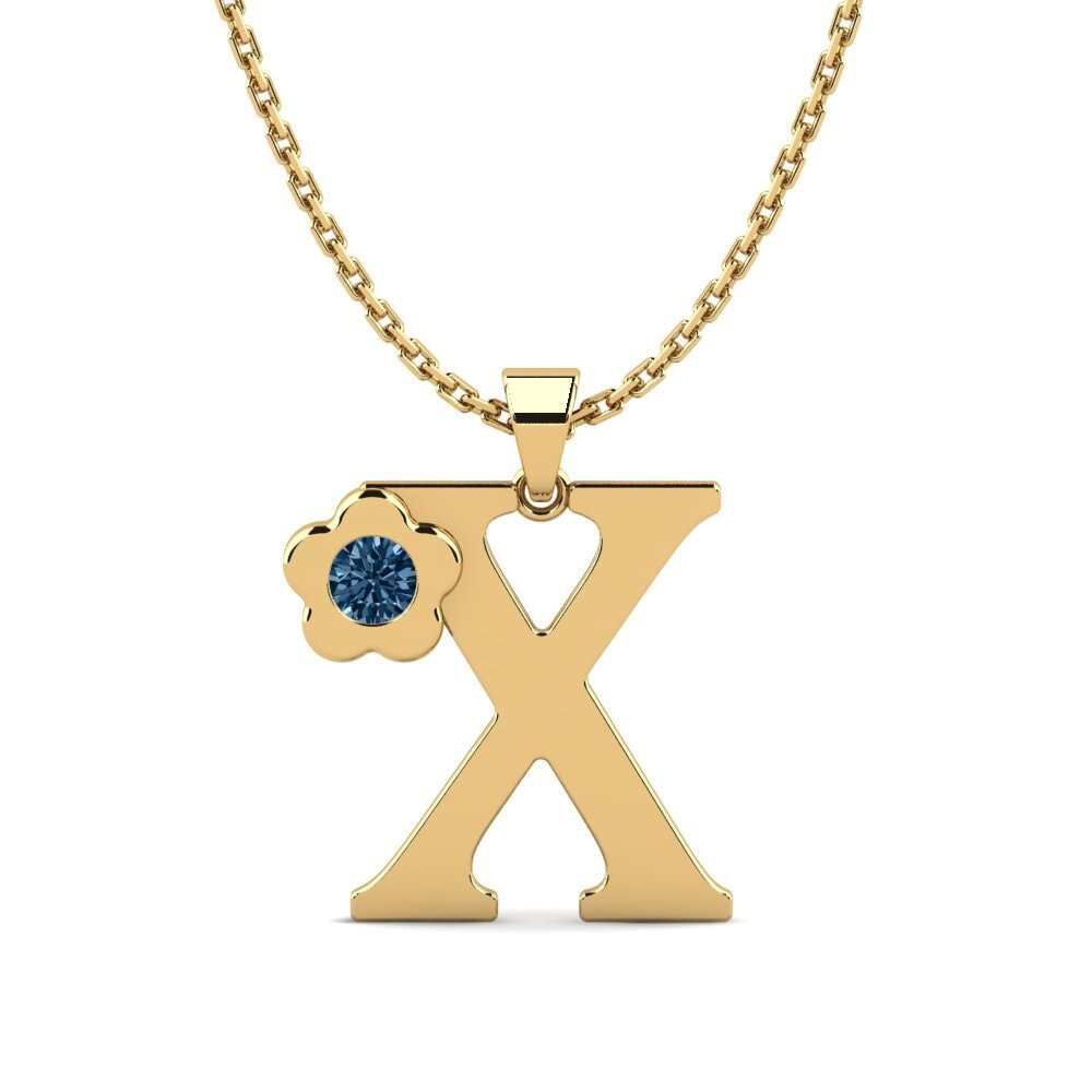 14k Oro Amarillo Diamante Azul Colgante de Mujer Jeanmarie X