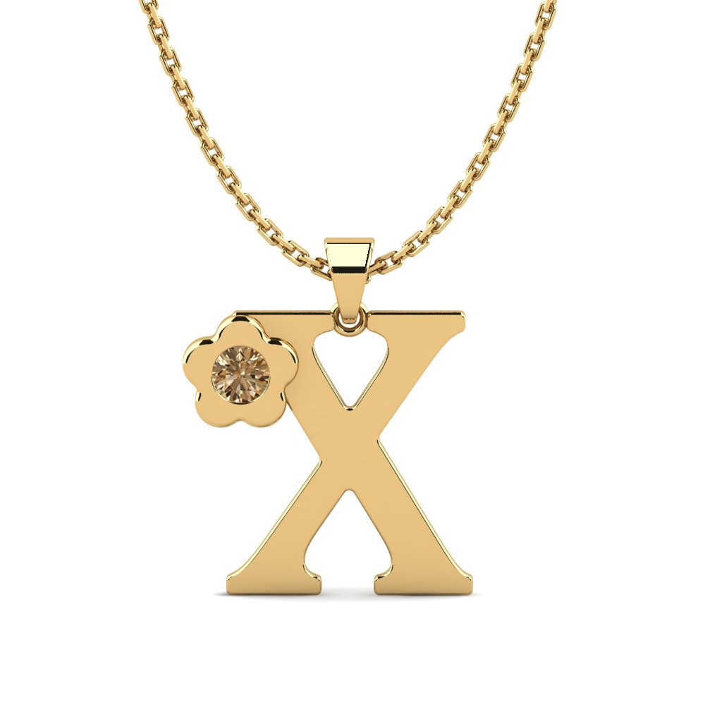 14k Oro Amarillo Diamante Marrón Colgante de Mujer Jeanmarie X