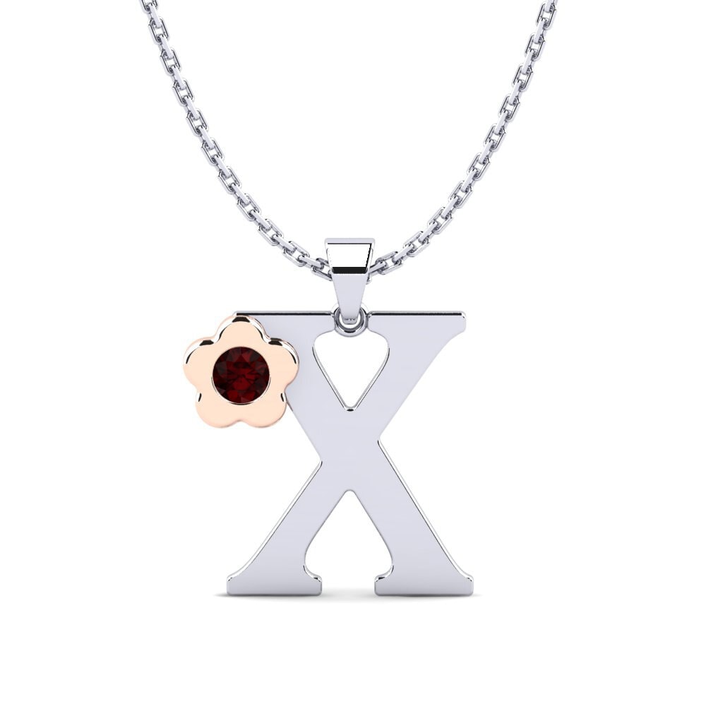 14k Oro Blanco & Rosa Granate Colgante de Mujer Jeanmarie X