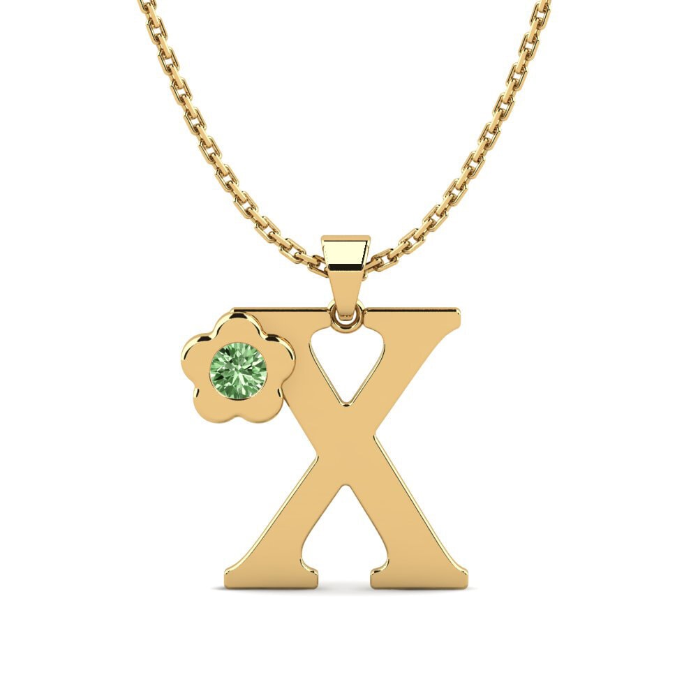 14k Oro Amarillo Diamante Verde Colgante de Mujer Jeanmarie X