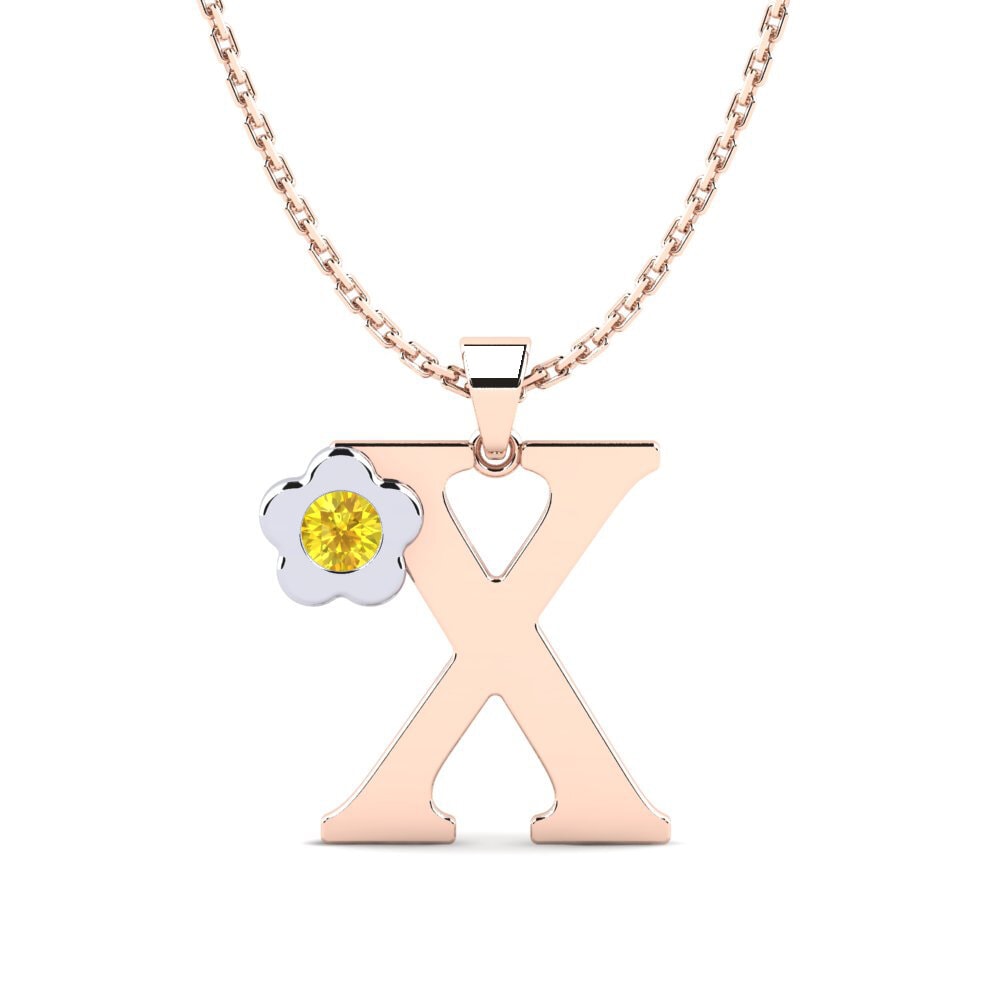 14k Oro Rosa & Blanco Zafiro amarillo Colgante de Mujer Jeanmarie X