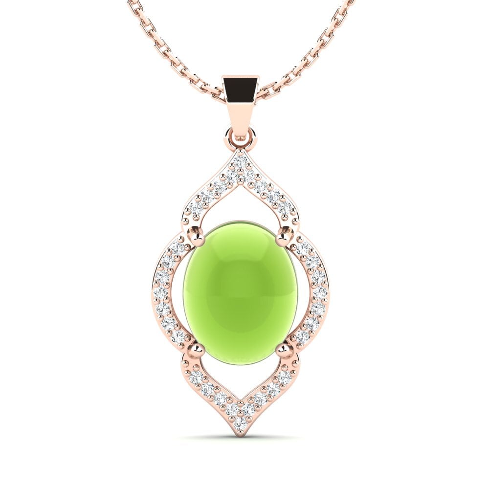 14k Oro Rosa Peridoto Cabujón Colgante de Mujer Jeffie