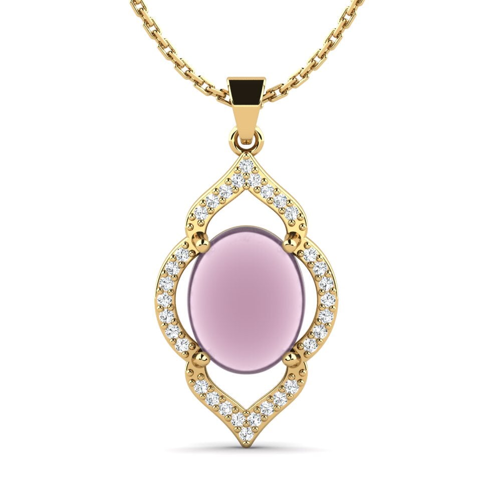 9k Oro Amarillo Cuarzo Rosa Cabujón Colgante de Mujer Jeffie