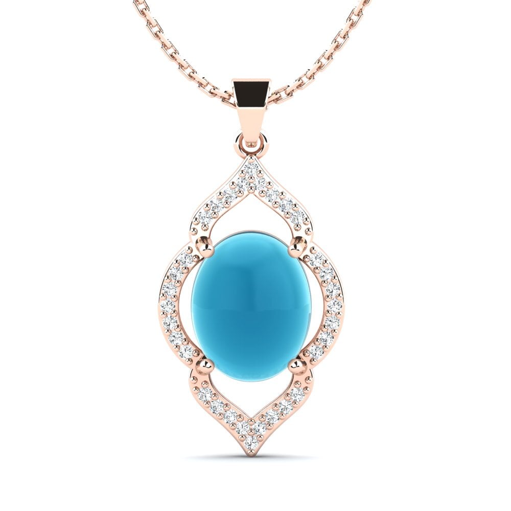 14k Oro Rosa Topacio Azul Cabujón Colgante de Mujer Jeffie