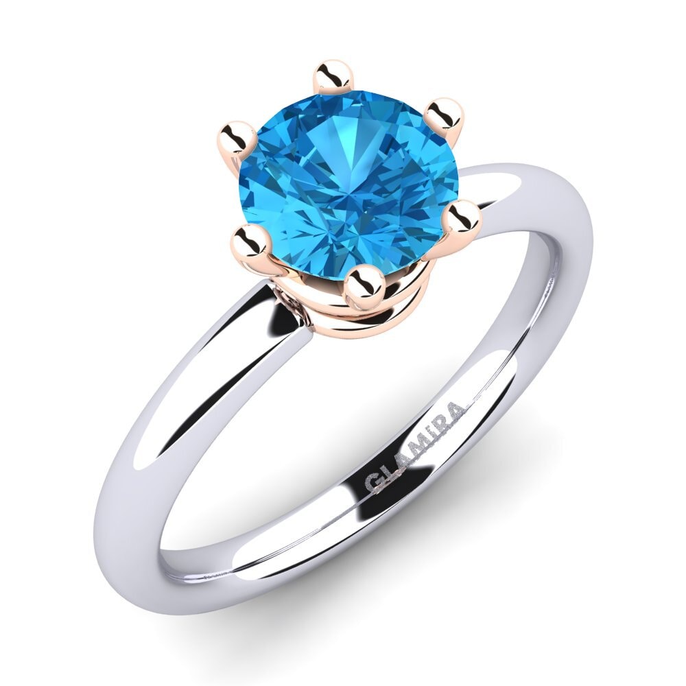 14ct White & Rose Gold Blue Topaz Engagement Ring Jemma 1.0 crt