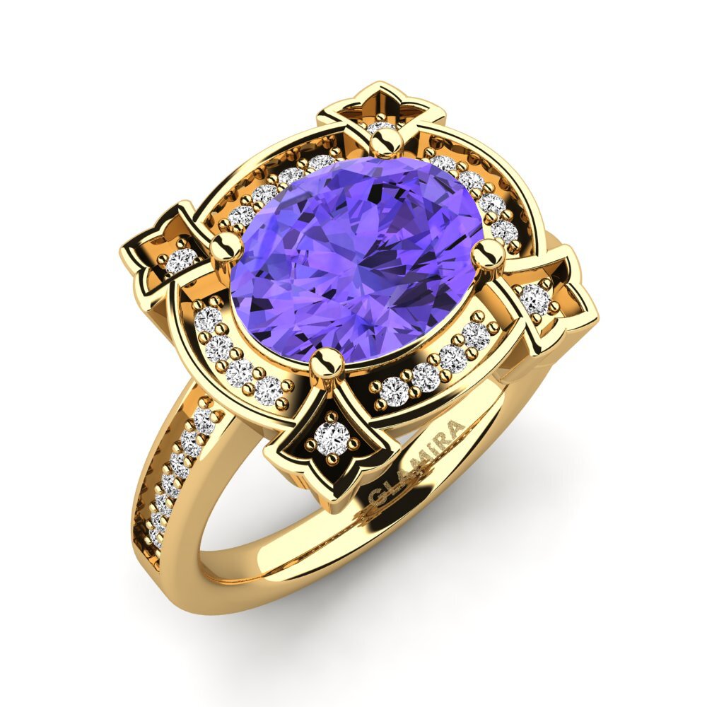 14k Oro Amarillo Tanzanita Anillo de compromiso Jenavecia