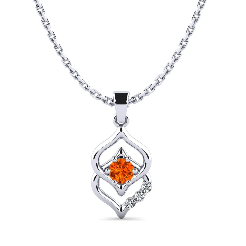 14k Oro Blanco Zafiro Naranja Colgante de Mujer Jenisper