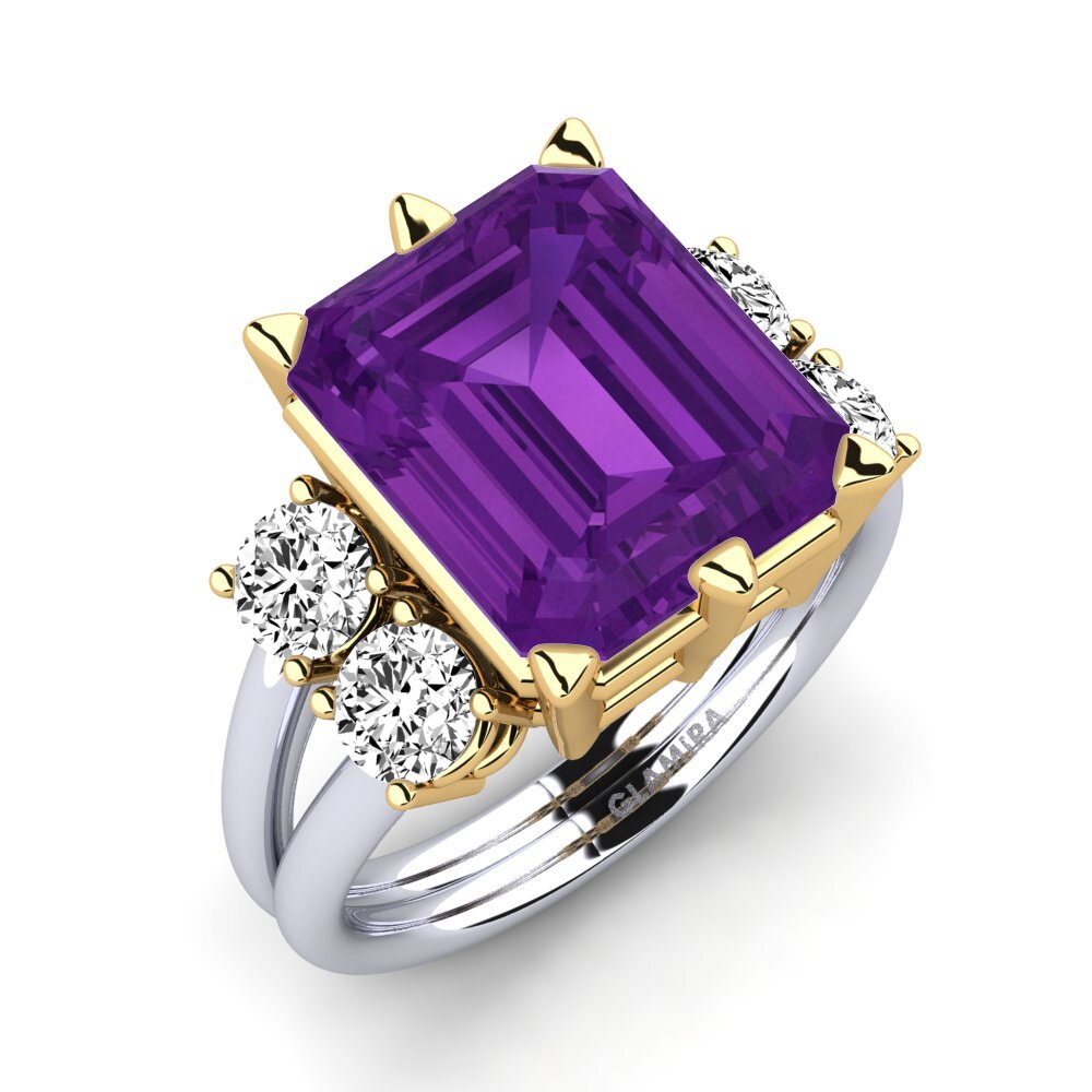 14k Oro Blanco & Amarillo Amatista Anillo Jensine