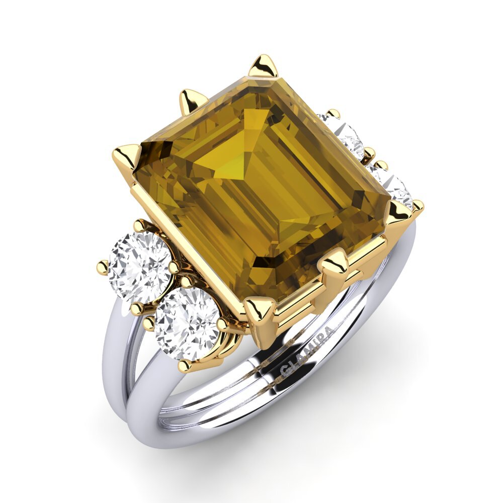 Or Blanc & Jaune 9k Zircon Brun Bague Jensine