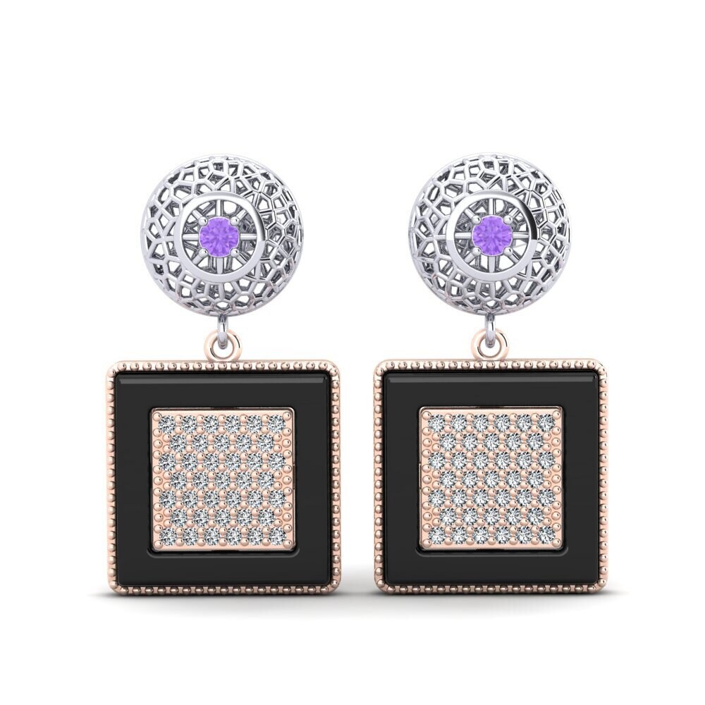 9ct Rose & White Gold Amethyst Women's Earring Jepson
