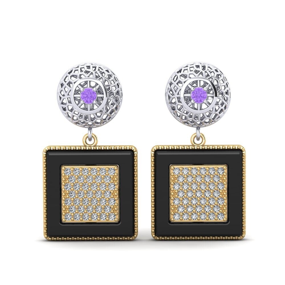 9ct Yellow & White Gold Amethyst Women's Earring Jepson
