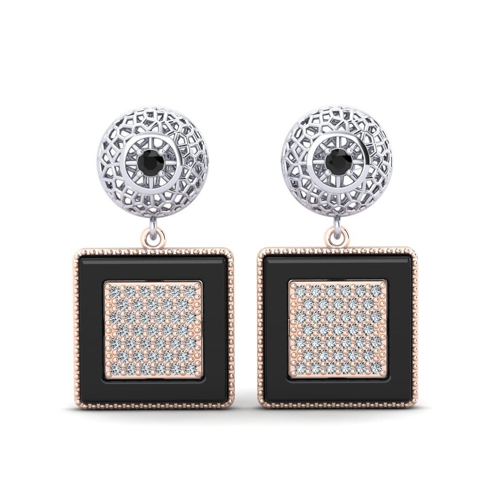 14ct Rose & White Gold Black Onyx Women's Earring Jepson