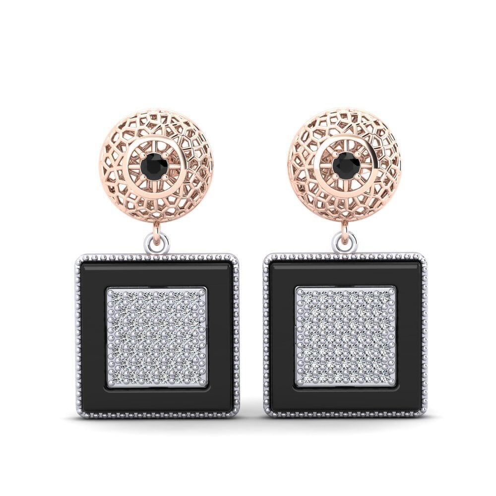 14ct White & Rose Gold Black Onyx Women's Earring Jepson