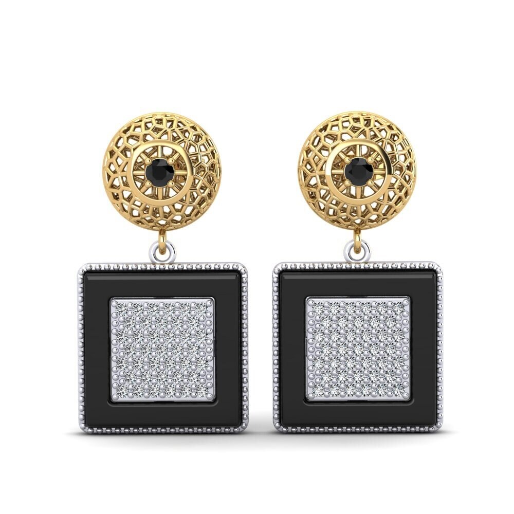 9ct White & Yellow Gold Black Onyx Women's Earring Jepson