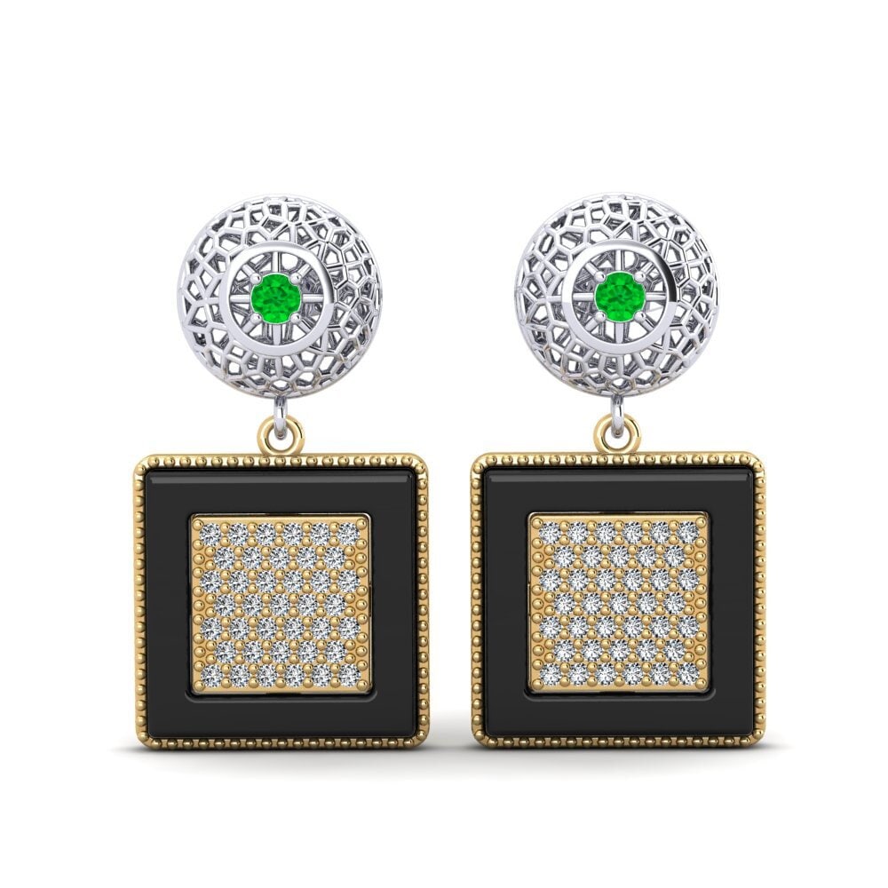 14ct Yellow & White Gold Emerald Women's Earring Jepson