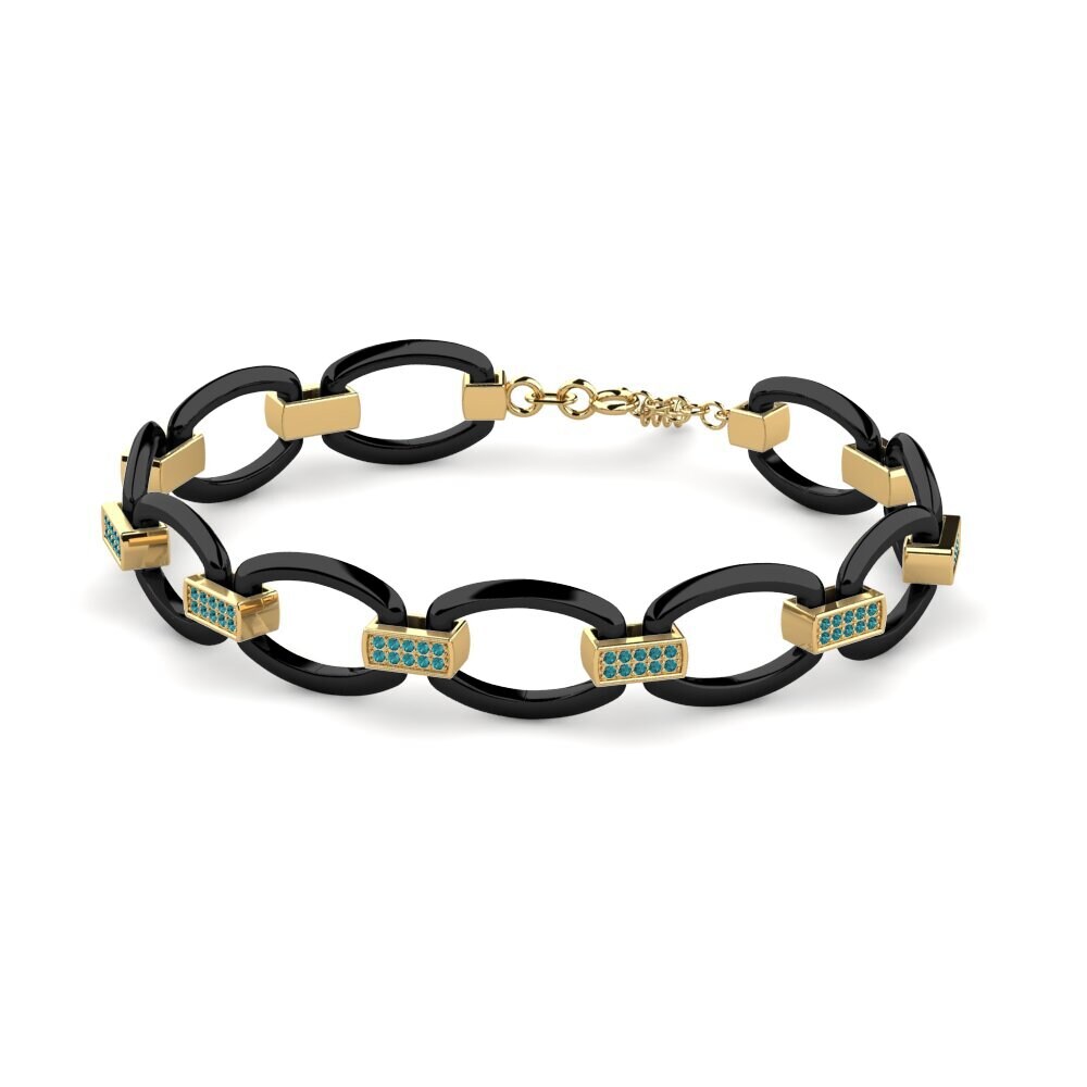 18k Oro Amarillo Diamante Azul Pulsera de Mujer Jere