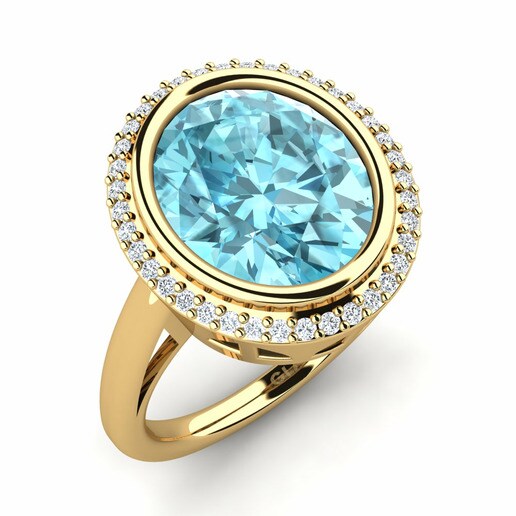 Anillo Jermelia Oro Amarillo 585 & Circón Azul & Cristal de Swarovski