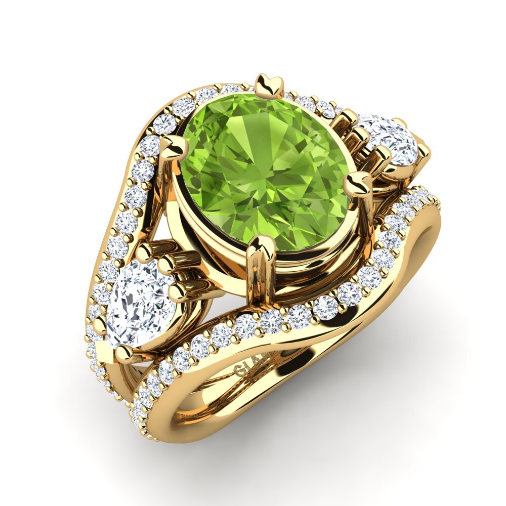 9k Oro Amarillo Peridoto Anillo de compromiso Jescolyn
