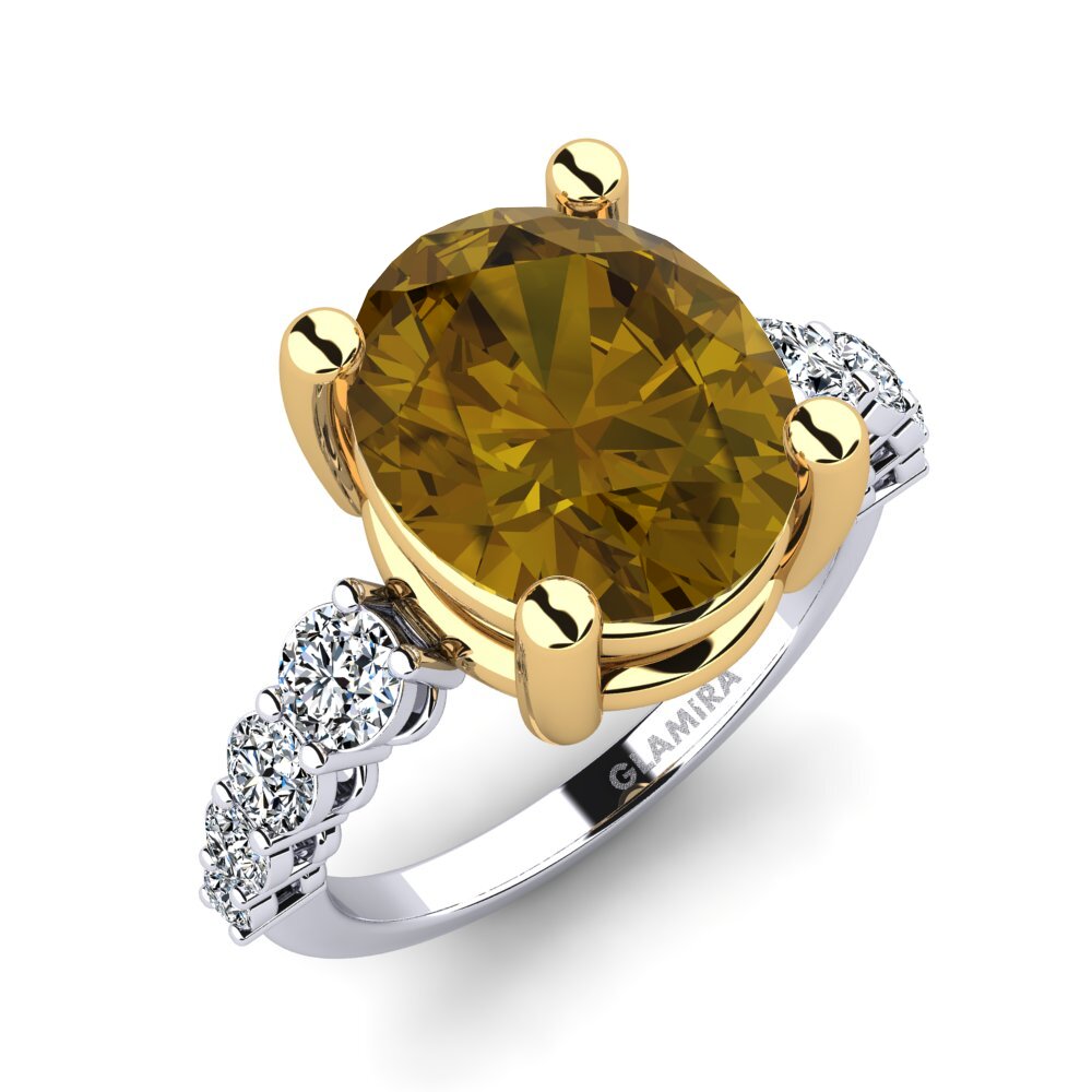 Or Blanc & Jaune 9k Zircon Brun Bague Jeylianis