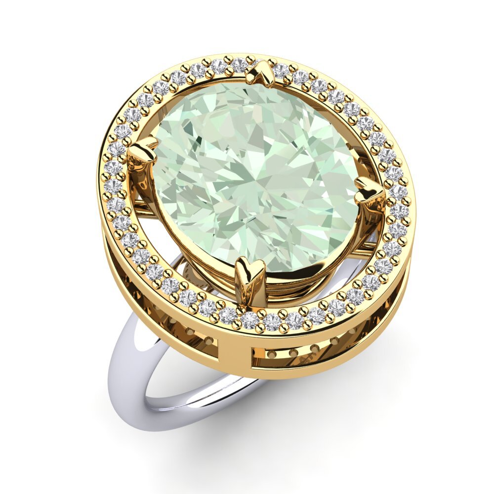 18ct Yellow & White Gold Green Amethyst Ring Jhamilet