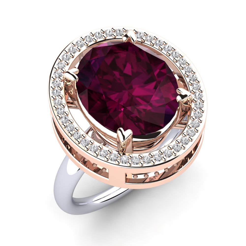 9ct Rose & White Gold Rhodolite Garnet Ring Jhamilet