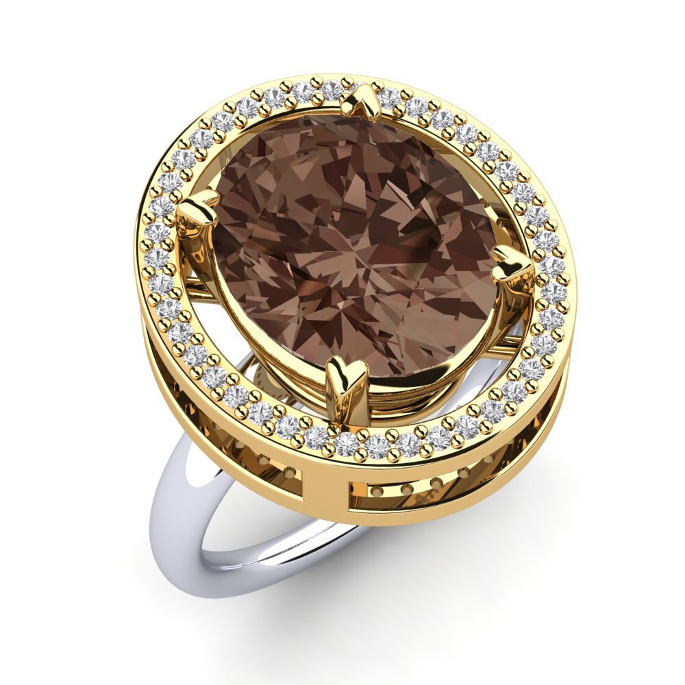 9ct Yellow & White Gold Smoky Quartz Ring Jhamilet