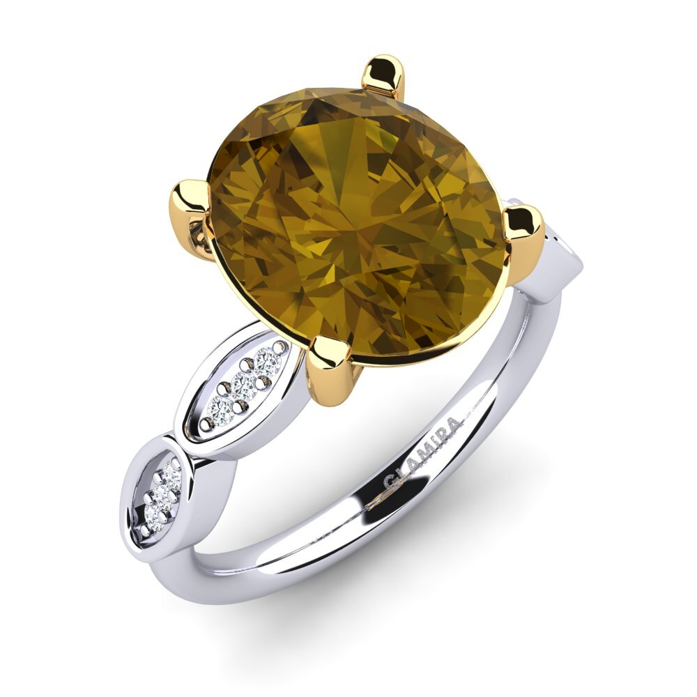 Or Blanc & Jaune 9k Zircon Brun Bague Jidenna