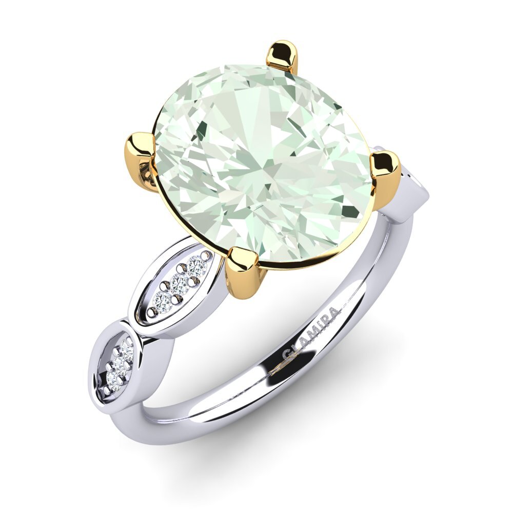18ct White & Yellow Gold Green Amethyst Ring Jidenna