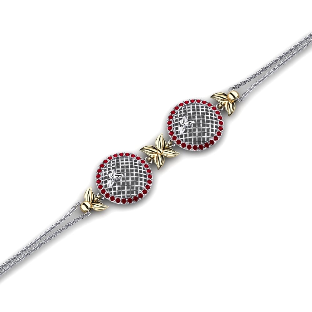 9ct White & Yellow Gold Red Zirconia Women's Bracelet Jittery