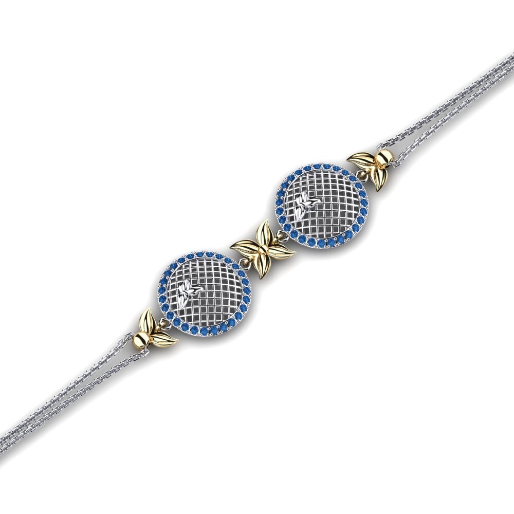 14ct White / Yellow Gold Dark Blue Zirconia Women's Bracelet Jittery