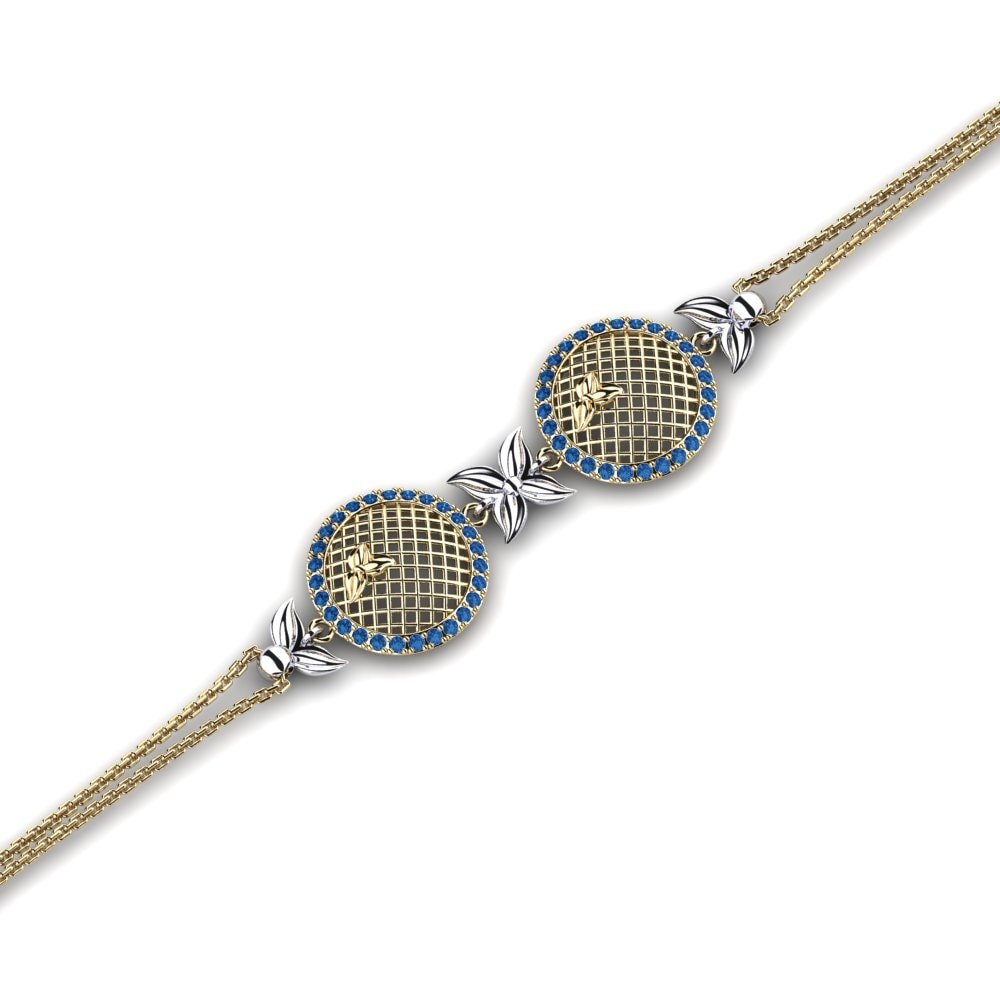 14ct Yellow / White Gold Dark Blue Zirconia Women's Bracelet Jittery