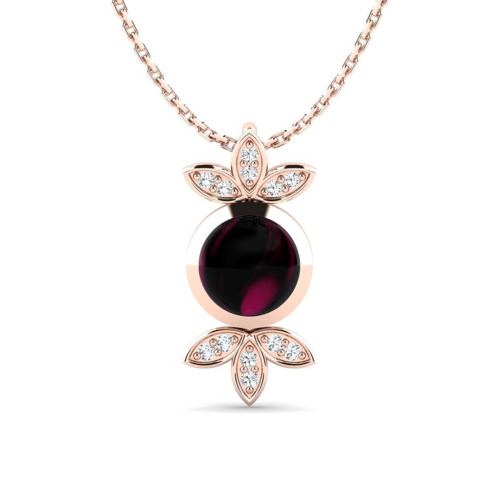 14k Oro Rosa Granate Rhodolite Cabujón Colgante de Mujer Joanne