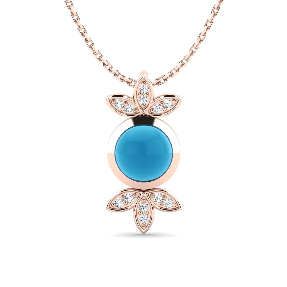 14k Oro Rosa Topacio Azul Cabujón Colgante de Mujer Joanne