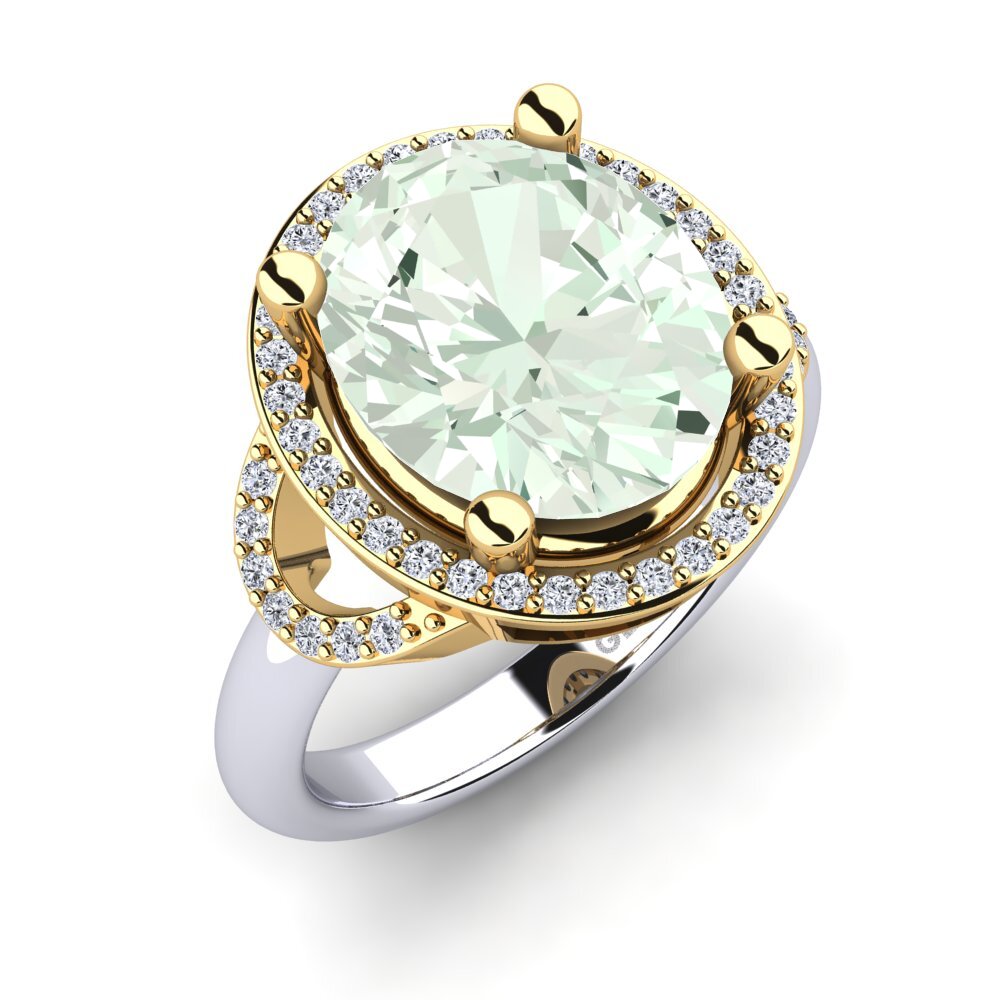 18ct Yellow & White Gold Green Amethyst Ring Jocarol