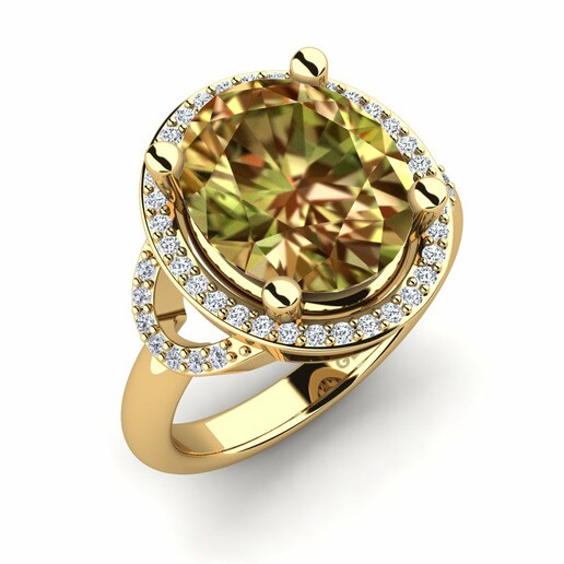 Anillo Jocarol Oro Amarillo 585 & Piedra Sultana  & Cristal de Swarovski & Diamante
