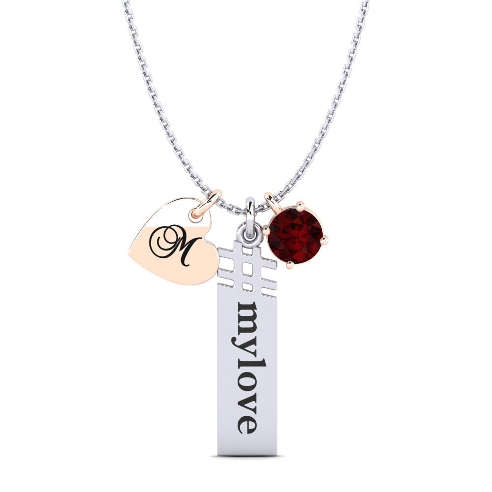 14k Oro Blanco & Rosa Granate Colgante de Mujer Johnie
