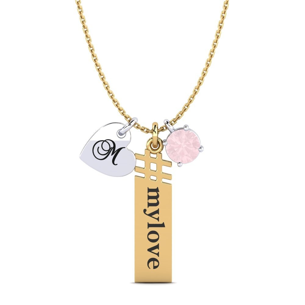 14k Oro Amarillo & Blanco Cuarzo rosa Colgante de Mujer Johnie