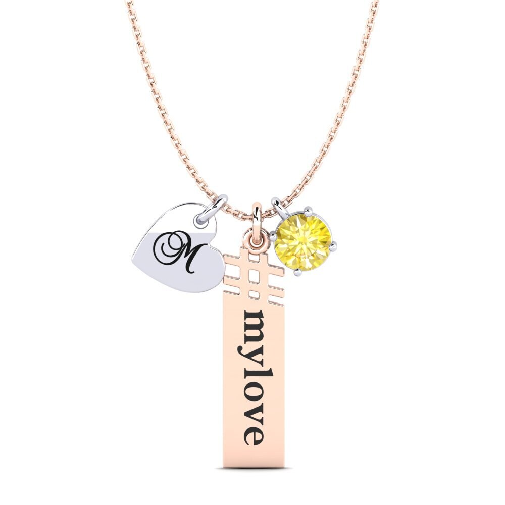 14k Oro Rosa & Blanco Zafiro amarillo Colgante de Mujer Johnie