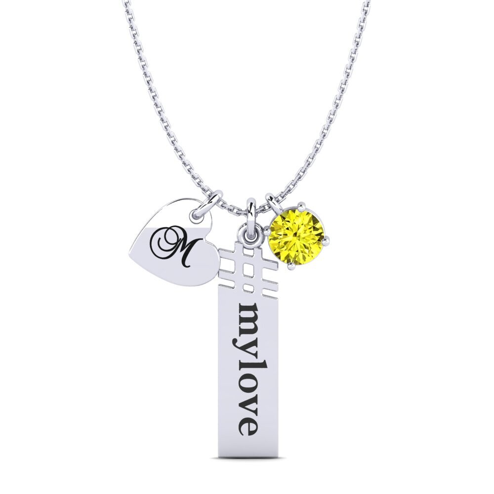14k Oro Blanco Diamante Amarillo Colgante de Mujer Johnie