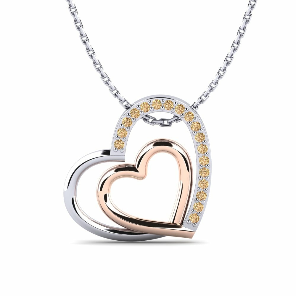Heart Necklaces GLAMIRA Pendant Jolandi 585 White & Rose Gold Brown Diamond