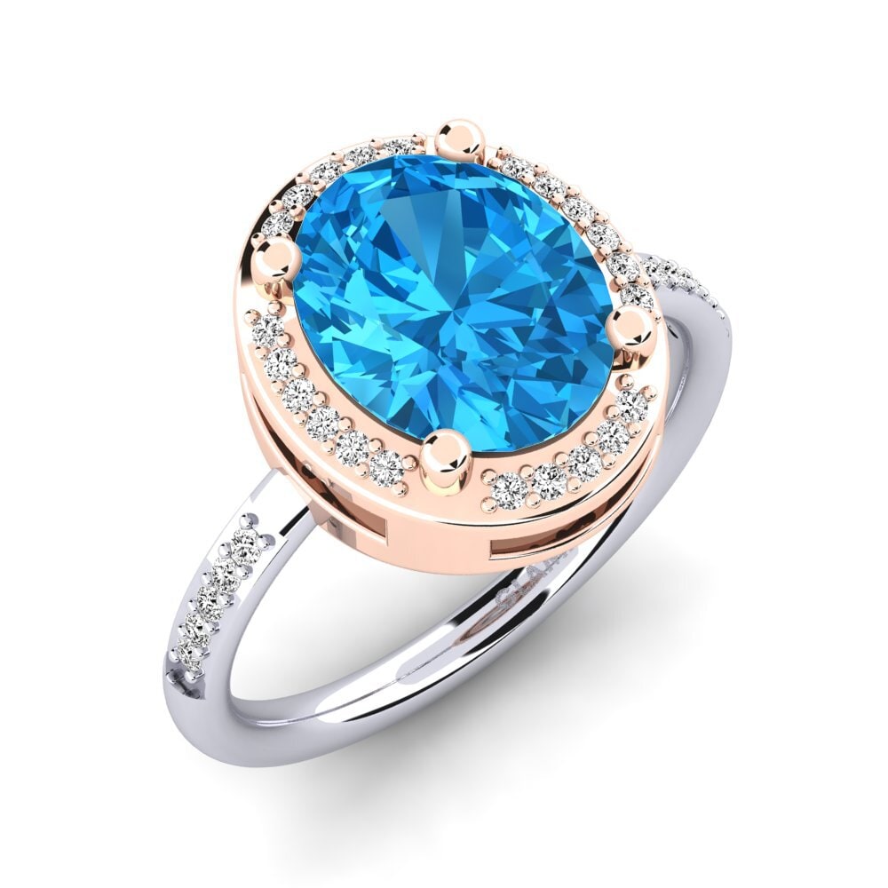 18ct White / Rose Gold Blue Topaz Engagement Ring Jolecia