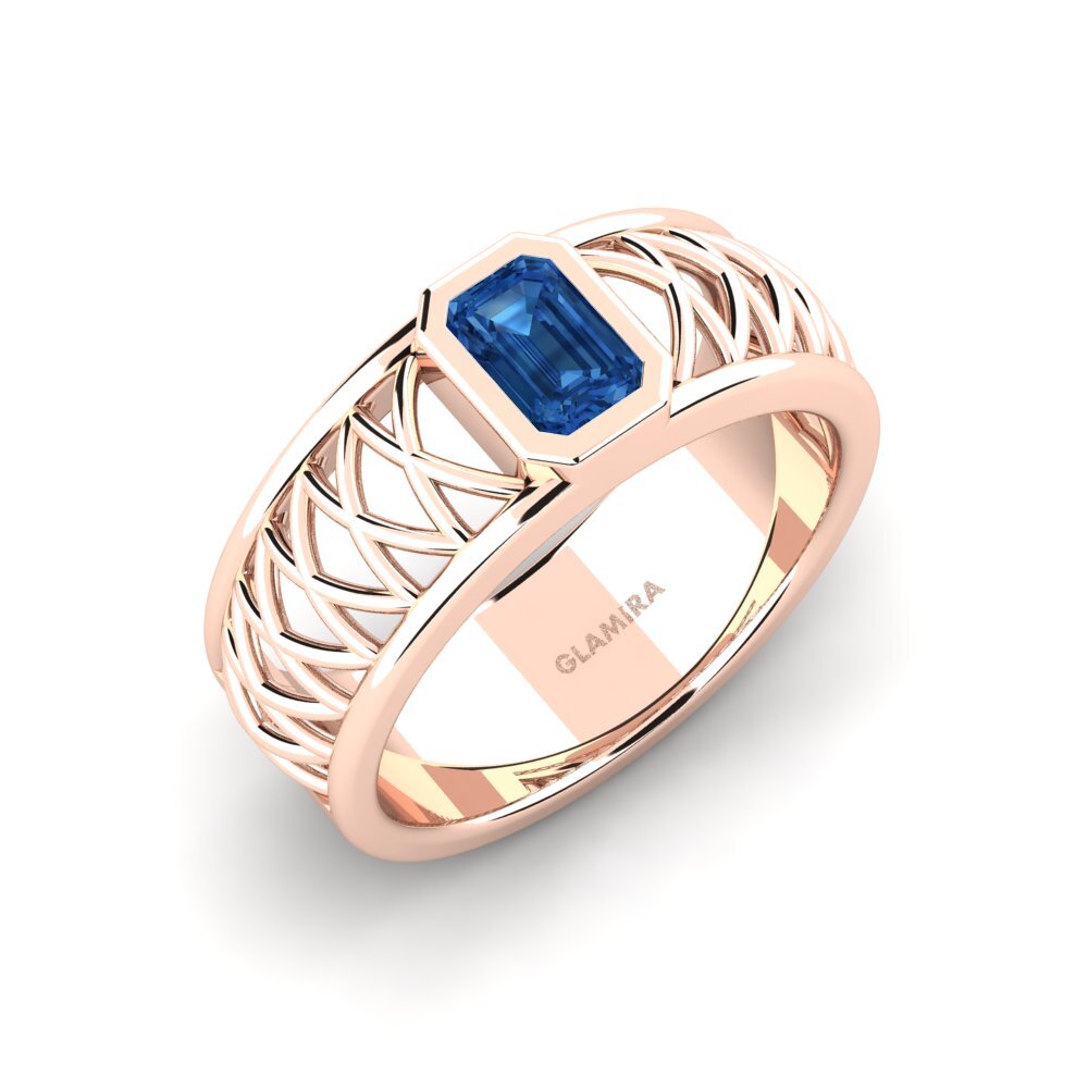 Oro Rosso 585 Zircone Blu Scuro Anello da uomo Jonah