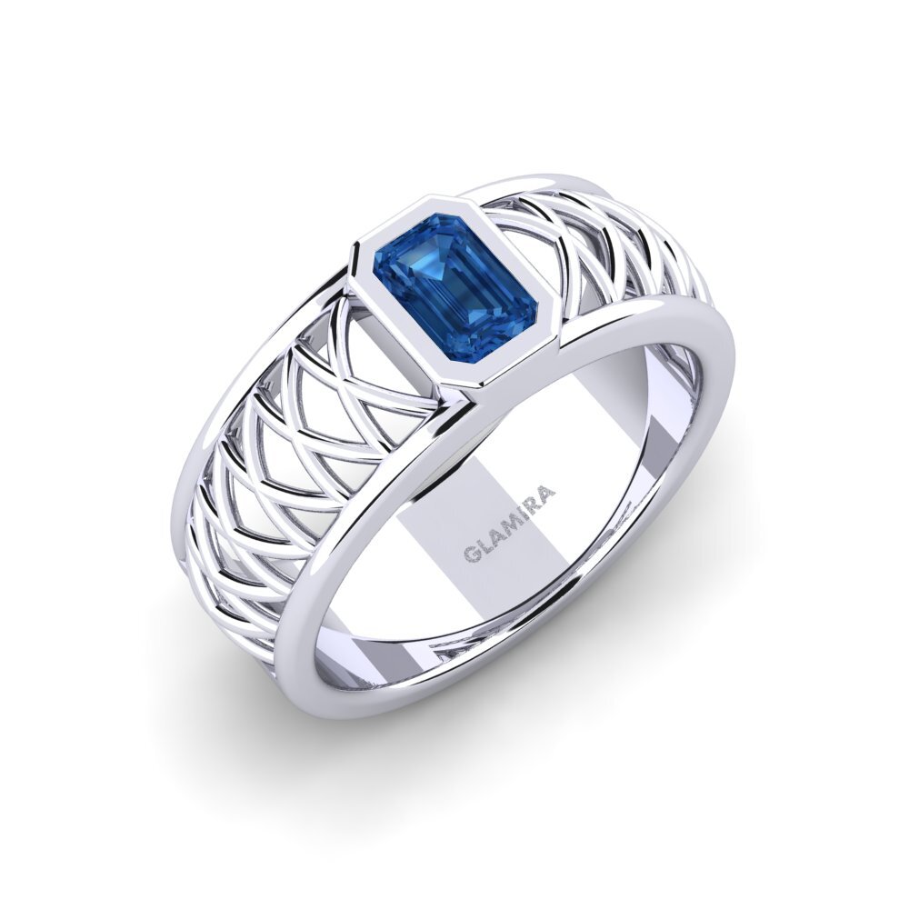 Oro Bianco 585 Zircone Blu Scuro Anello da uomo Jonah