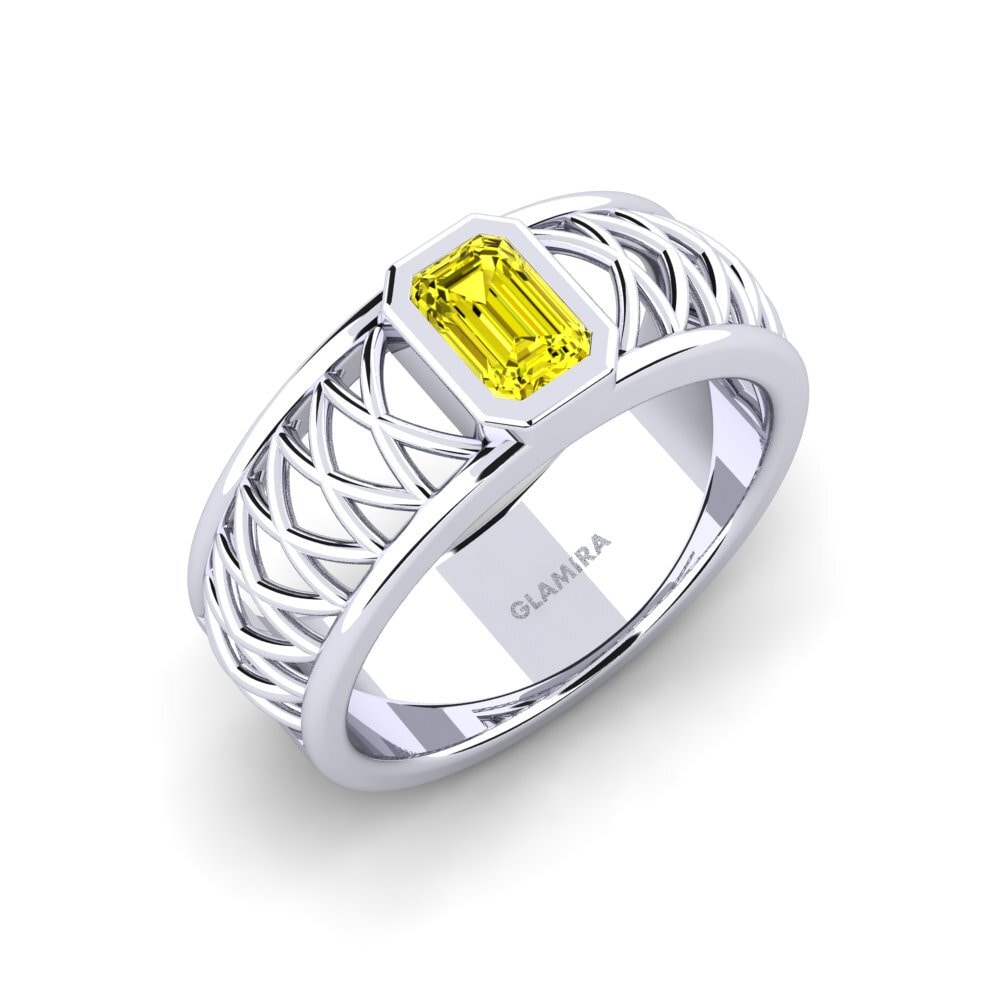 Oro Bianco 585 Diamante Giallo Anello da uomo Jonah