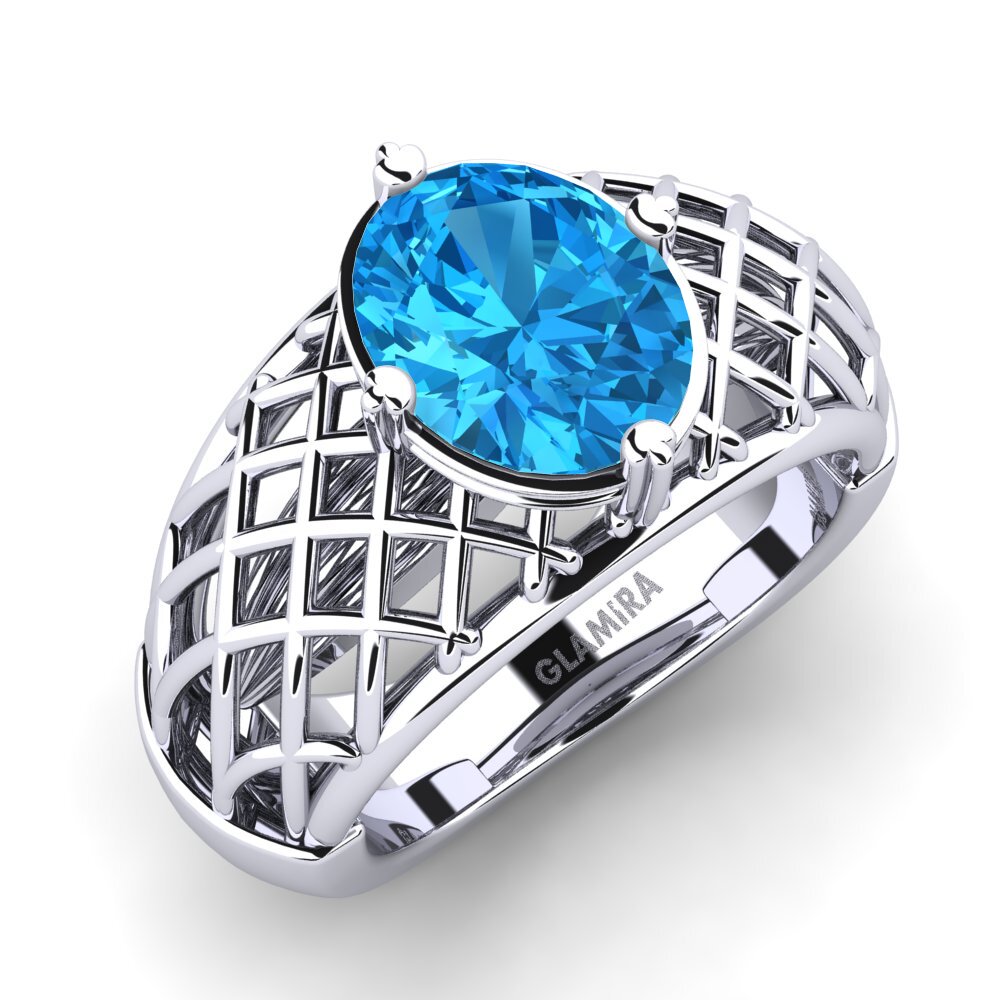 Białe Złoto 375 Niebieski Topaz Pierścionek zaręczynowy Jonasia