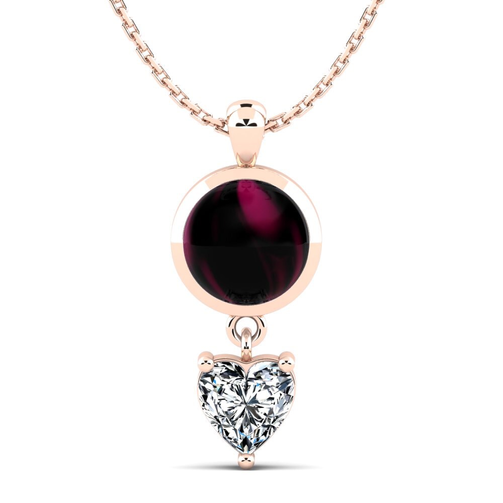 14k Oro Rosa Granate Rhodolite Cabujón Colgante de Mujer Jonila
