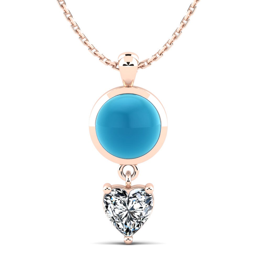 14k Oro Rosa Topacio Azul Cabujón Colgante de Mujer Jonila