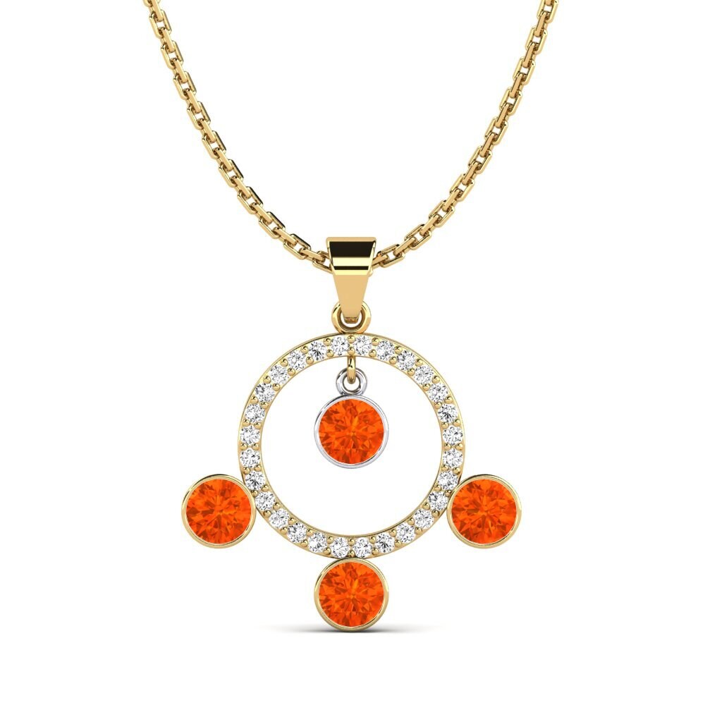 14k Oro Amarillo & Blanco Ópalo Fuego Colgante de Mujer Jorah
