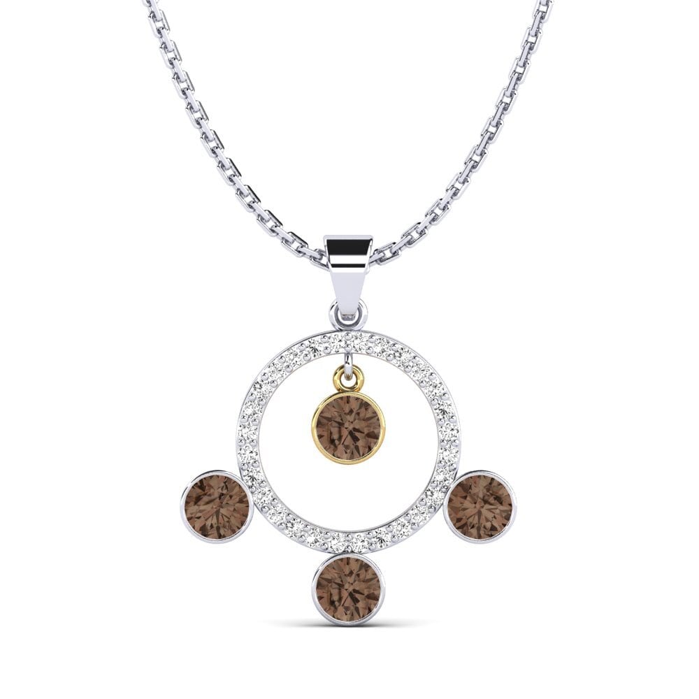 14k Oro Blanco & Amarillo Cuarzo humo Colgante de Mujer Jorah