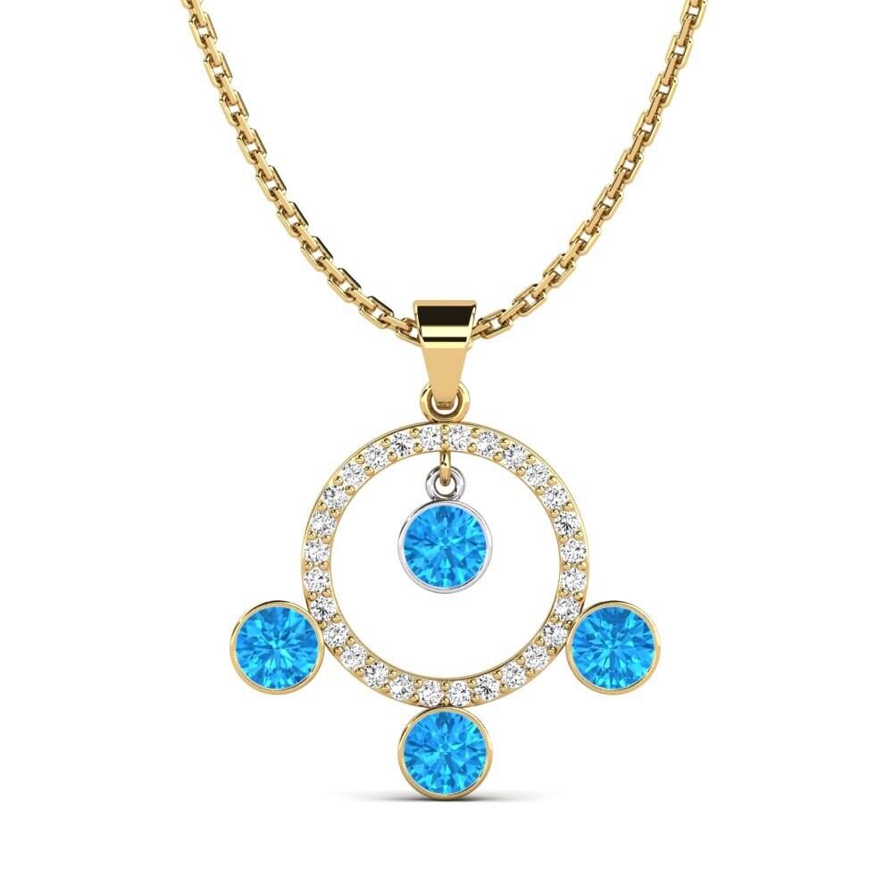 14k Oro Amarillo & Blanco Topacio azul Colgante de Mujer Jorah